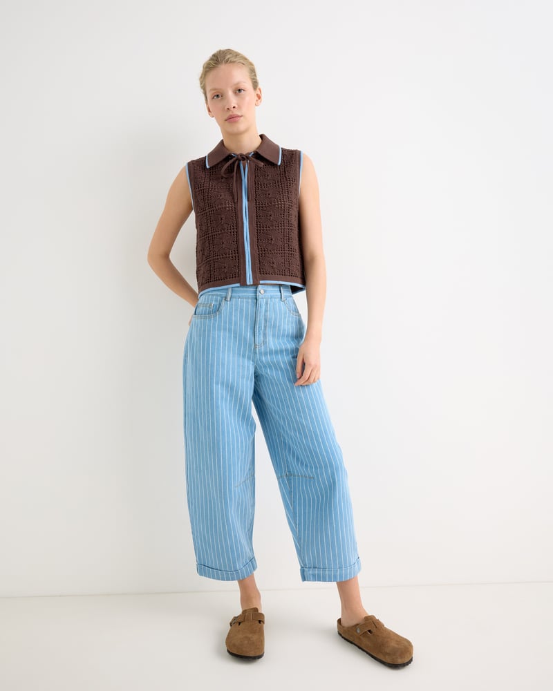 Light Blue Denim Striped Barrel Leg Jeans