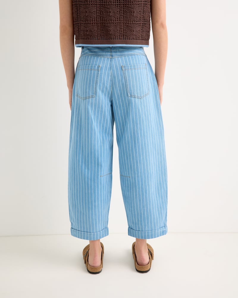 Light Blue Denim Striped Barrel Leg Jeans