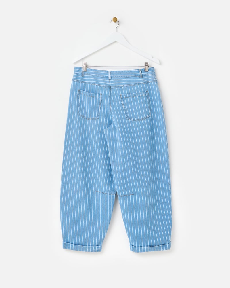 Light Blue Denim Striped Barrel Leg Jeans