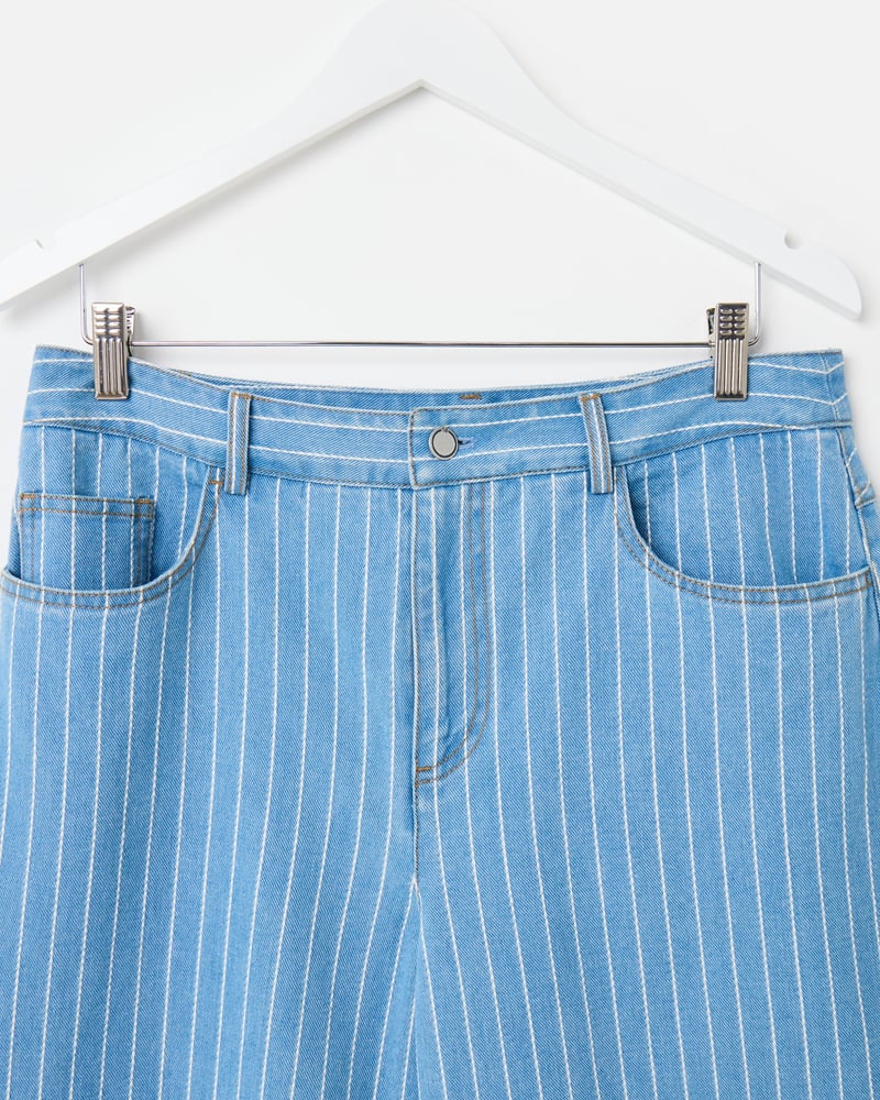 Light Blue Denim Striped Barrel Leg Jeans