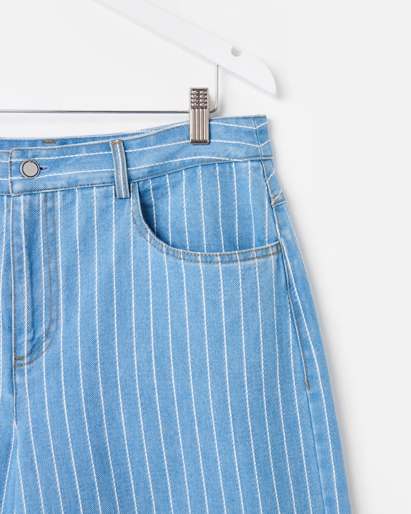 Light Blue Denim Striped Barrel Leg Jeans