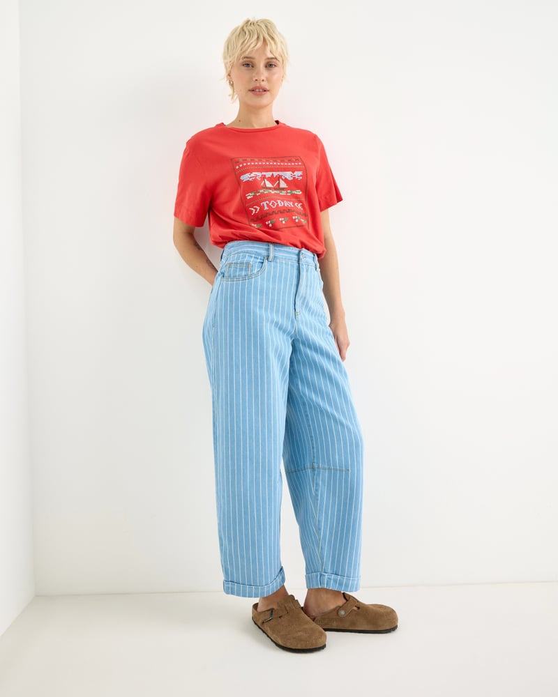 Red Today Cross Stitch Embroidered T-Shirt