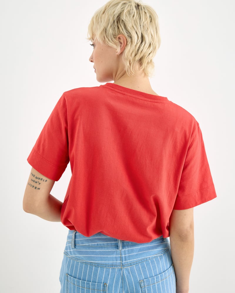 Red Today Cross Stitch Embroidered T-Shirt
