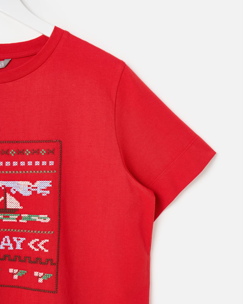 Red Today Cross Stitch Embroidered T-Shirt