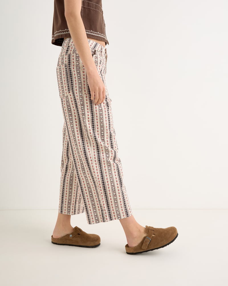 Monochrome Floral Cropped Wide Leg Jeans