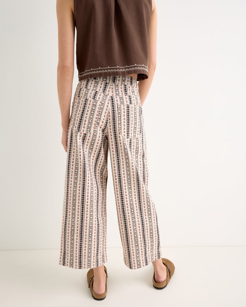 Monochrome Floral Cropped Wide Leg Jeans