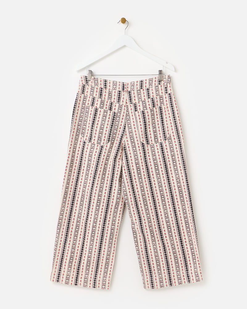Monochrome Floral Cropped Wide Leg Jeans