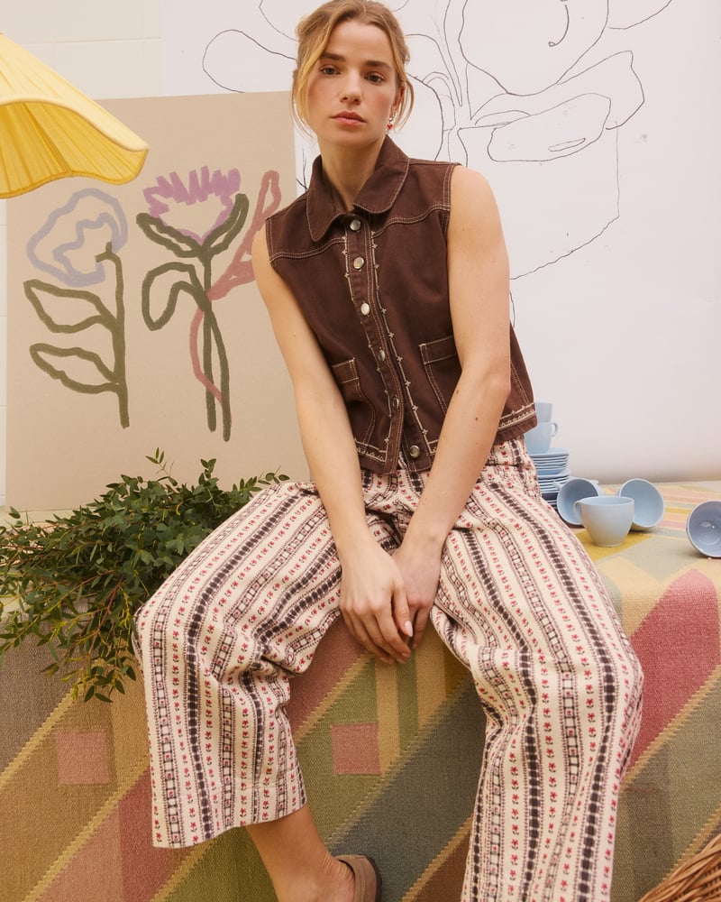 Monochrome Floral Cropped Wide Leg Jeans