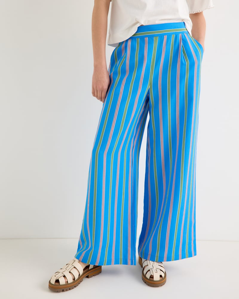 Blue & Green Striped Wide Leg Trousers