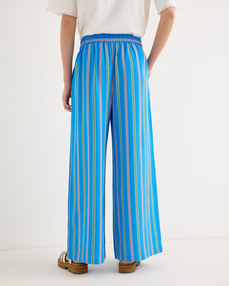 Blue & Green Striped Wide Leg Trousers