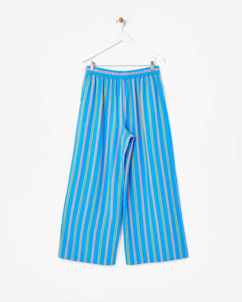 Blue & Green Striped Wide Leg Trousers