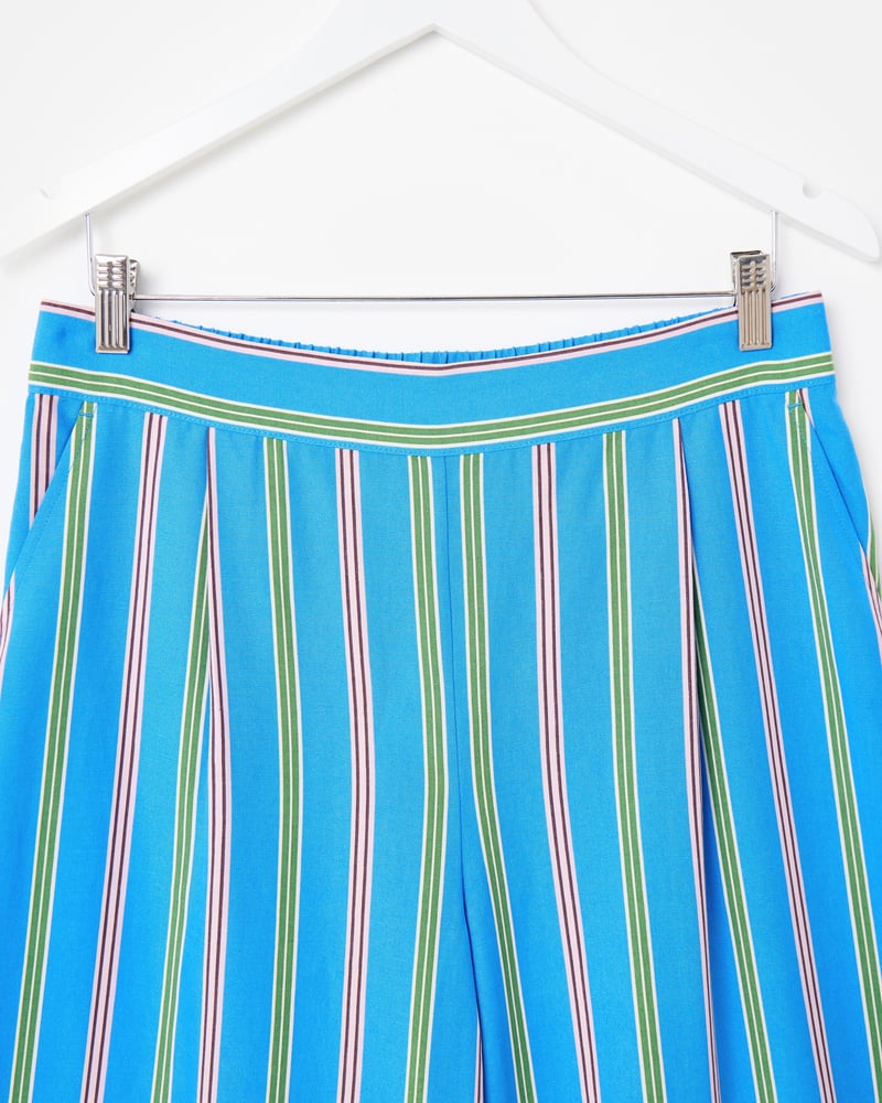 Blue & Green Striped Wide Leg Trousers