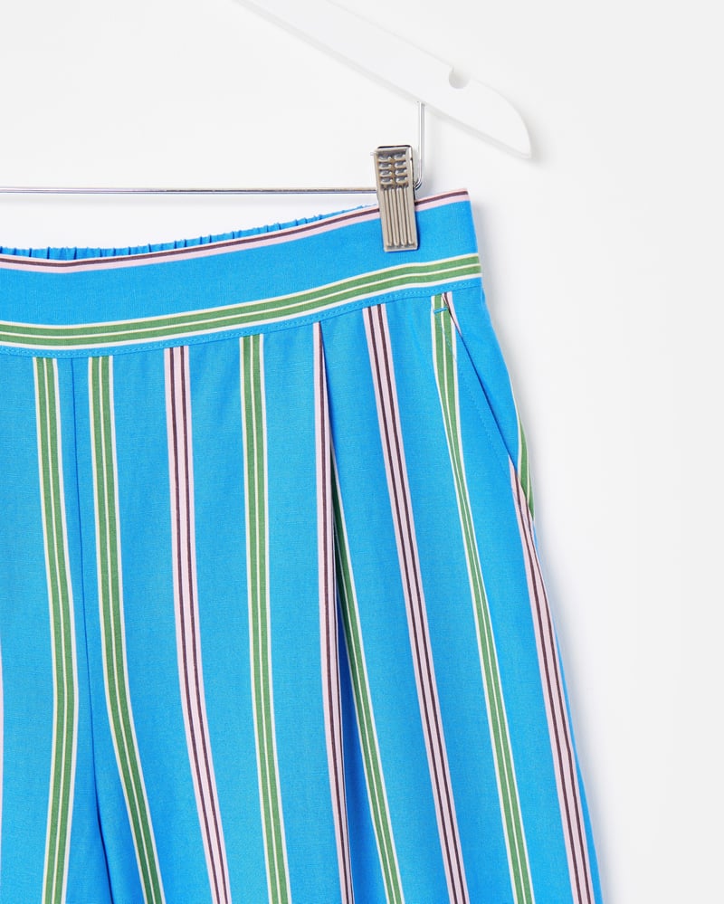 Blue & Green Striped Wide Leg Trousers