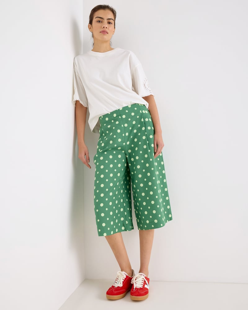 Green & Yellow Polka Dot Wide Leg Culotte Trousers