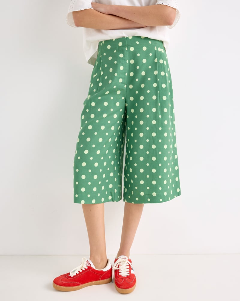 Green & Yellow Polka Dot Wide Leg Culotte Trousers