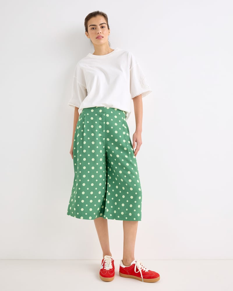 Green & Yellow Polka Dot Wide Leg Culotte Trousers