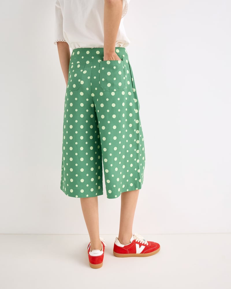 Green & Yellow Polka Dot Wide Leg Culotte Trousers