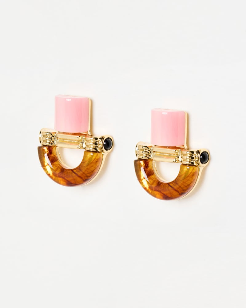 Kayla Pink & Brown Resin Statement Stud Earrings