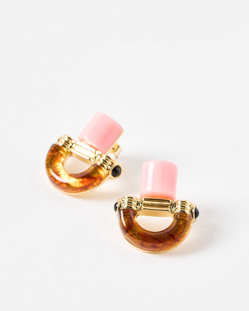 Kayla Pink & Brown Resin Statement Stud Earrings