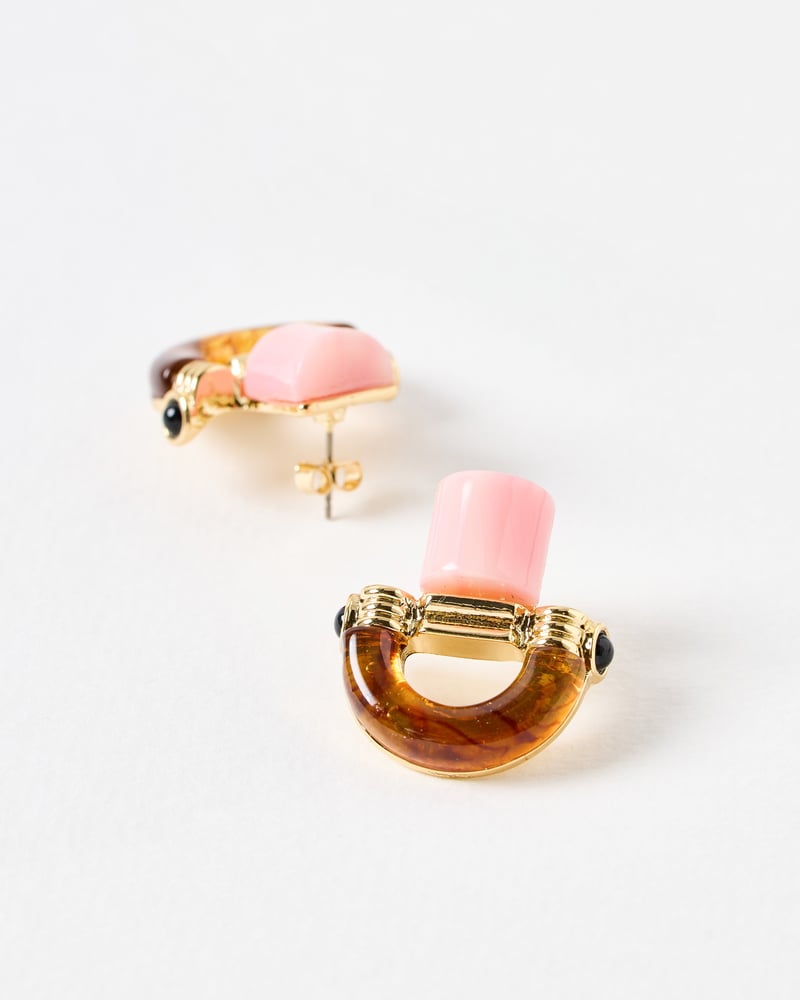 Kayla Pink & Brown Resin Statement Stud Earrings