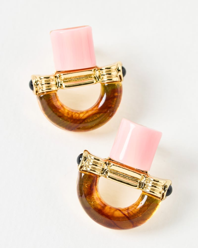 Kayla Pink & Brown Resin Statement Stud Earrings