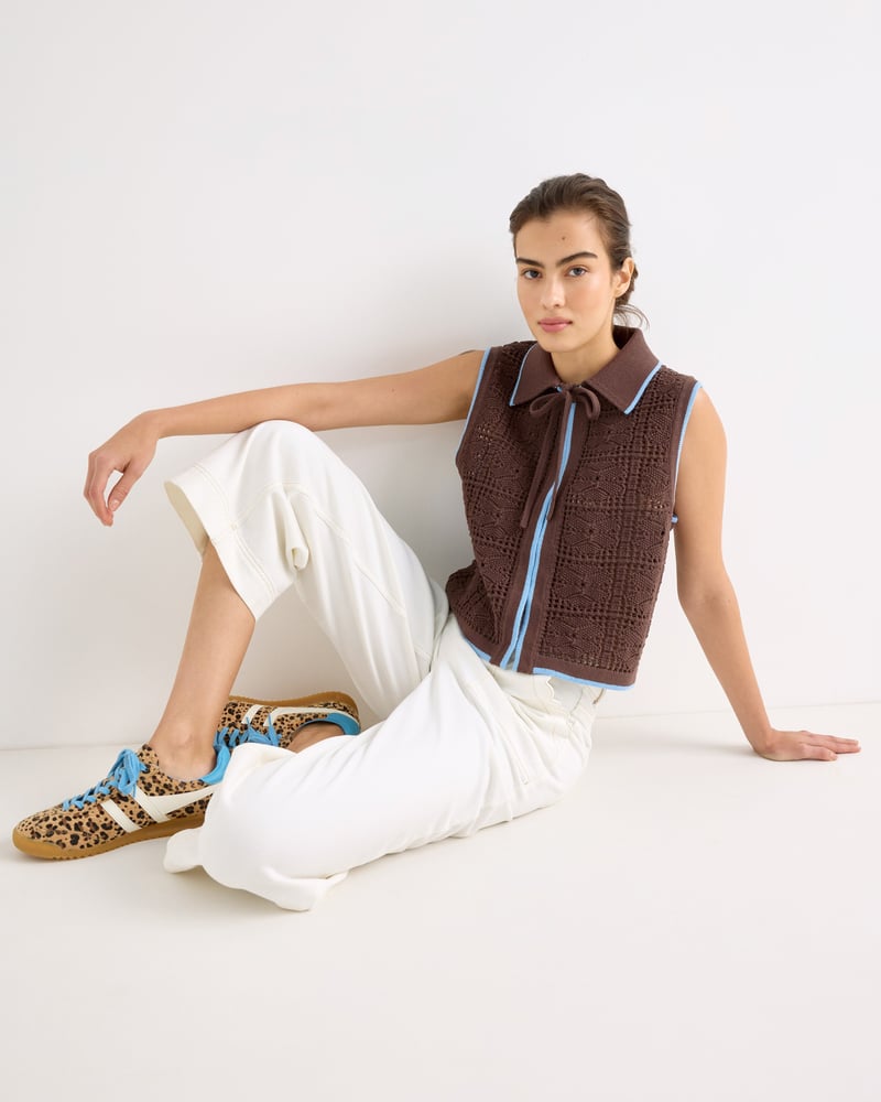 Chocolate Brown Tie Front Crochet Waistcoat