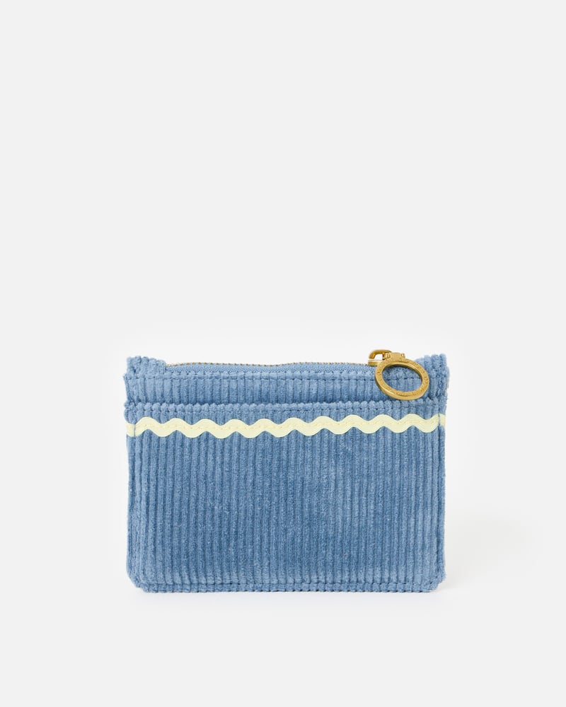 Blue Corduroy Heart Embroidered Zipped Card Holder