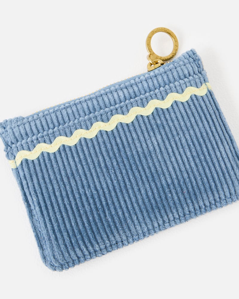 Blue Corduroy Heart Embroidered Zipped Card Holder