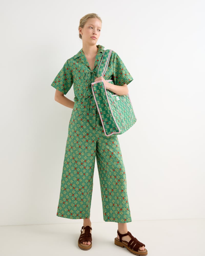 Green Strawberry V-Neck Tie Front Blouse