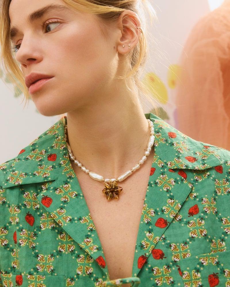 Green Strawberry V-Neck Tie Front Blouse