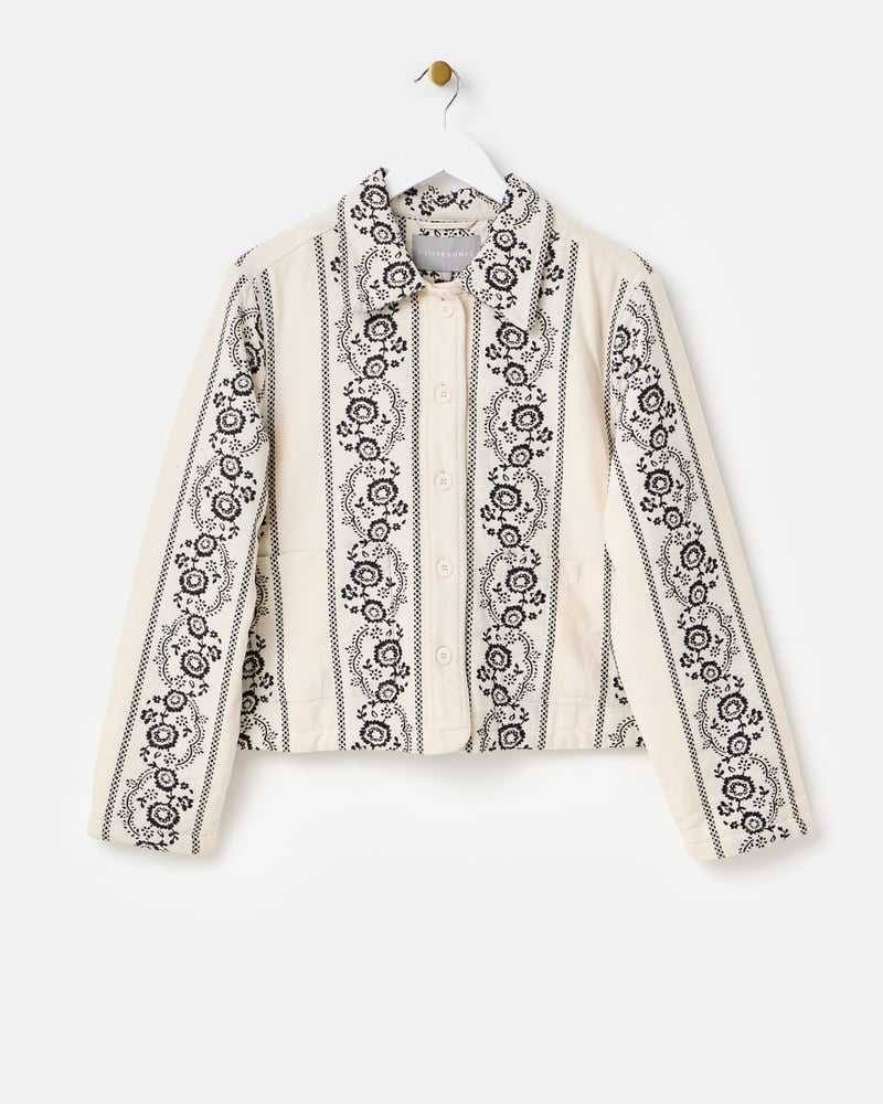Cream & Black Floral Quilted Jacket