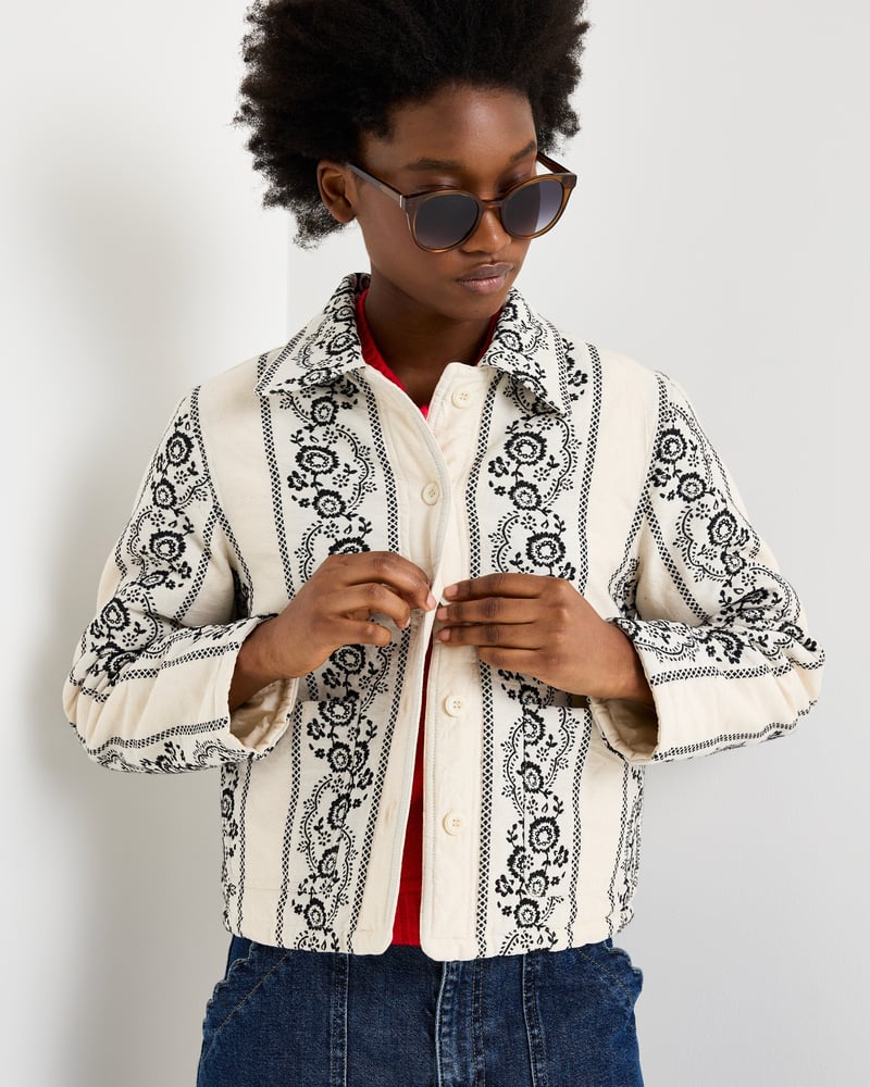 Cream & Black Floral Quilted Jacket