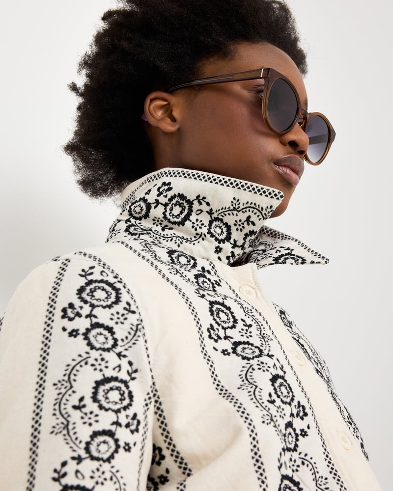 Cream & Black Floral Quilted Jacket
