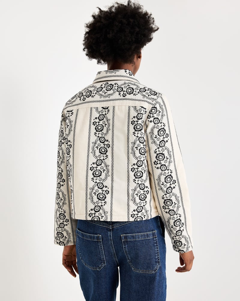 Cream & Black Floral Quilted Jacket