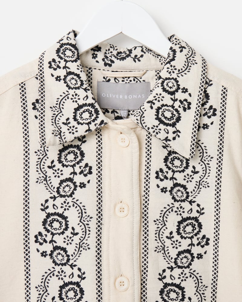 Cream & Black Floral Quilted Jacket