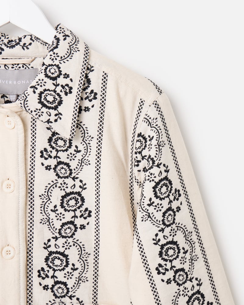Cream & Black Floral Quilted Jacket