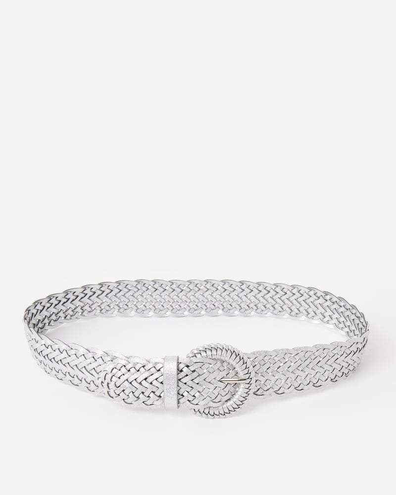 Silver Metallic Braided Weave Jeans Belt