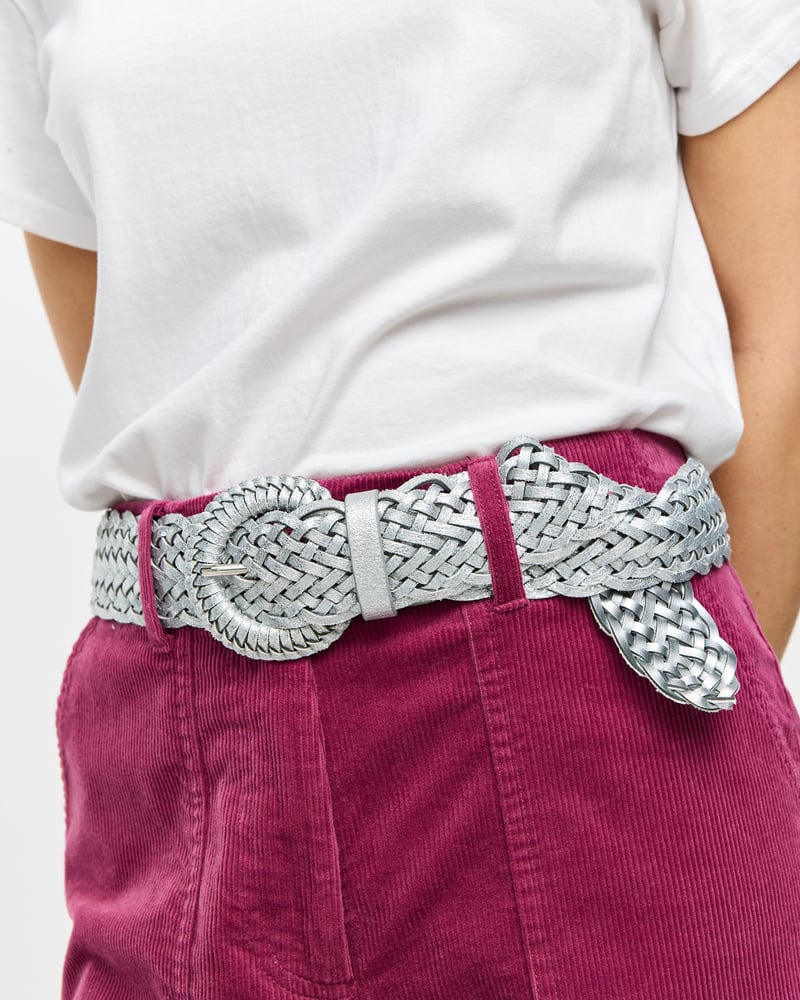Silver Metallic Braided Weave Jeans Belt
