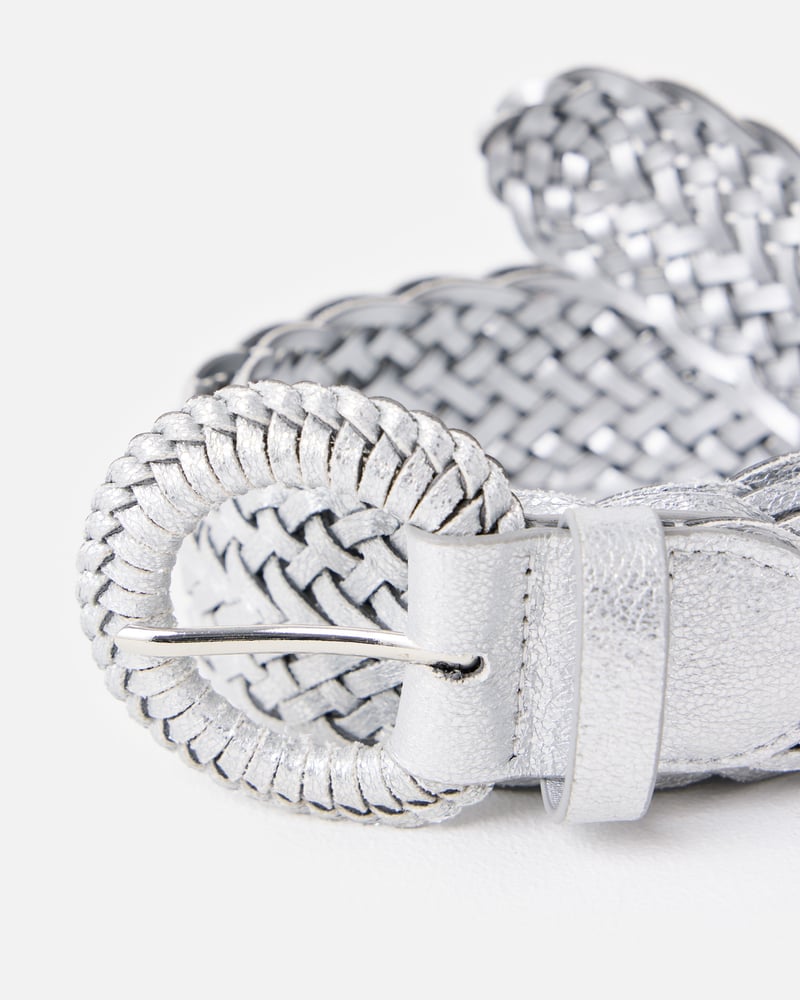 Silver Metallic Braided Weave Jeans Belt