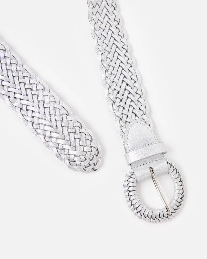 Silver Metallic Braided Weave Jeans Belt