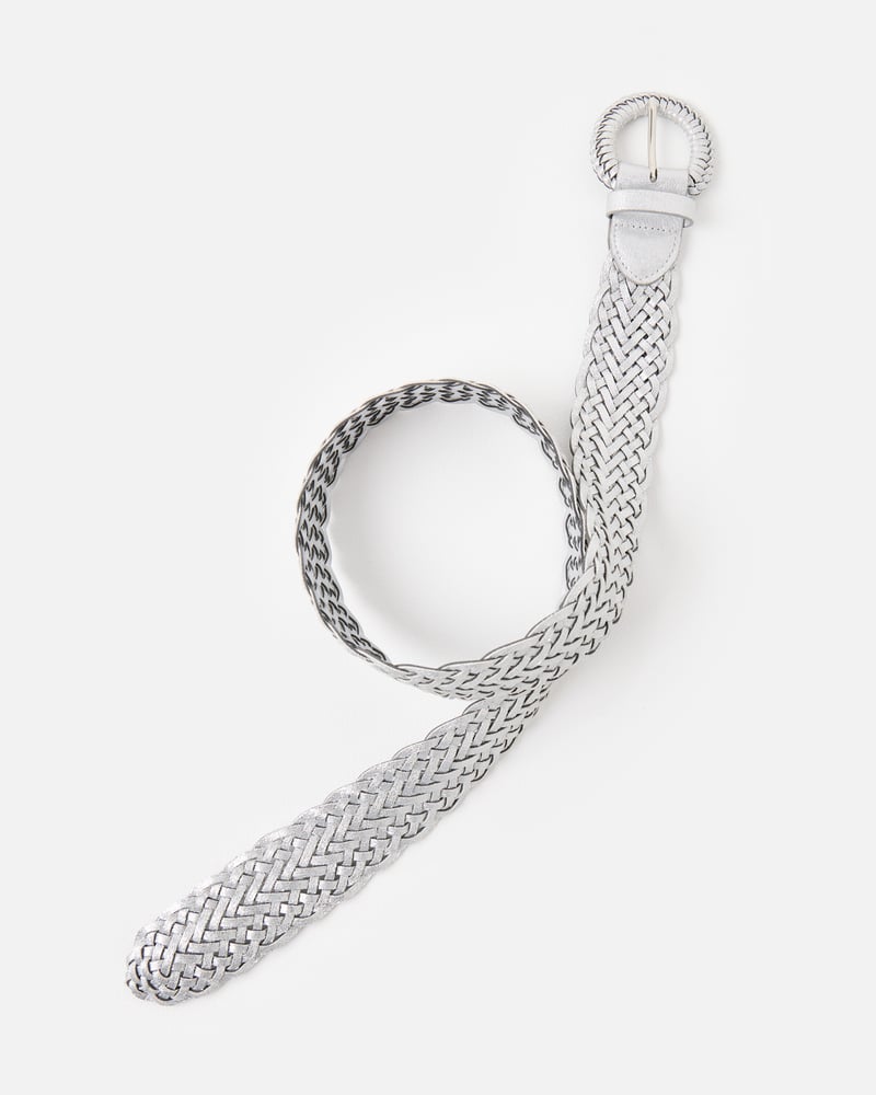 Silver Metallic Braided Weave Jeans Belt