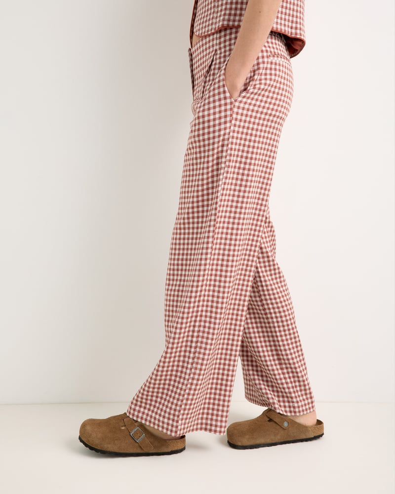 Brown Gingham Wide Leg Trousers