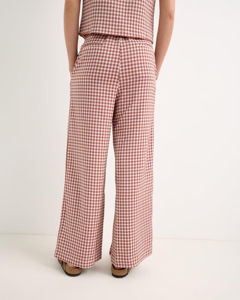 Brown Gingham Wide Leg Trousers