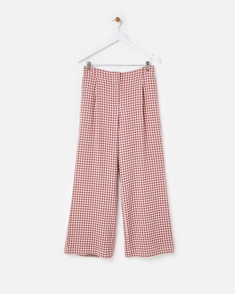 Brown Gingham Wide Leg Trousers