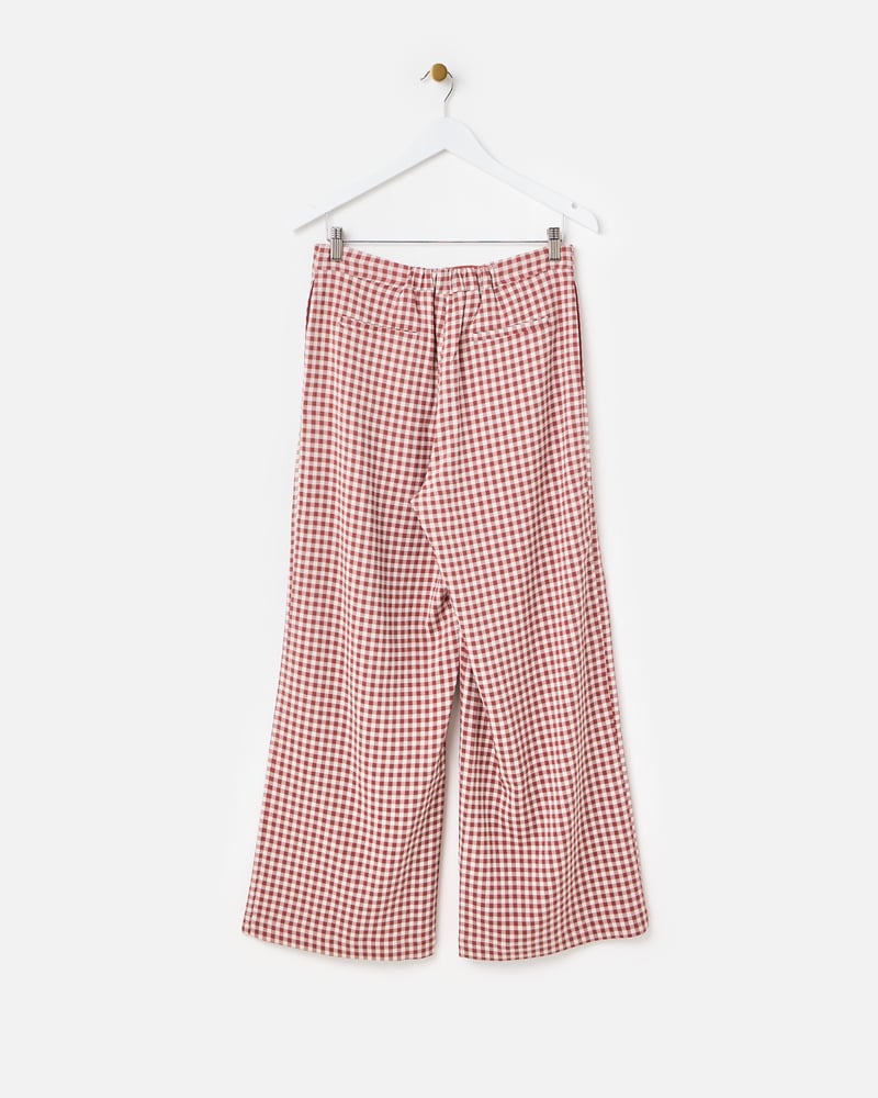 Brown Gingham Wide Leg Trousers