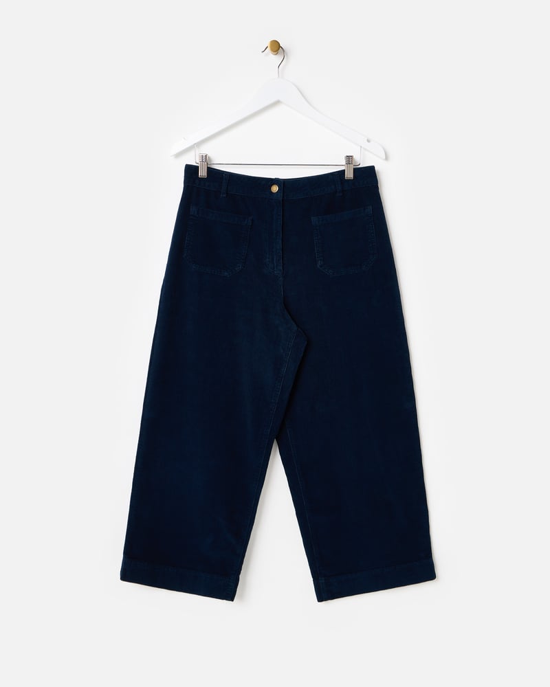 Navy Blue Corduroy Cropped Wide Leg Trousers