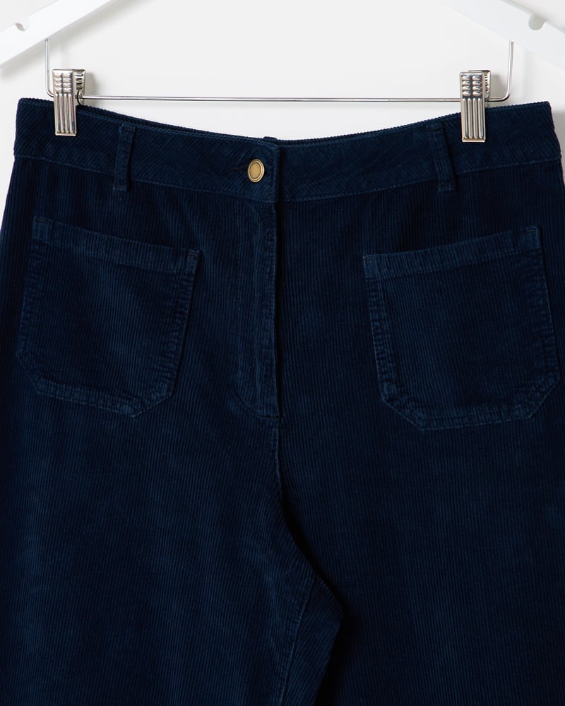Navy Blue Corduroy Cropped Wide Leg Trousers