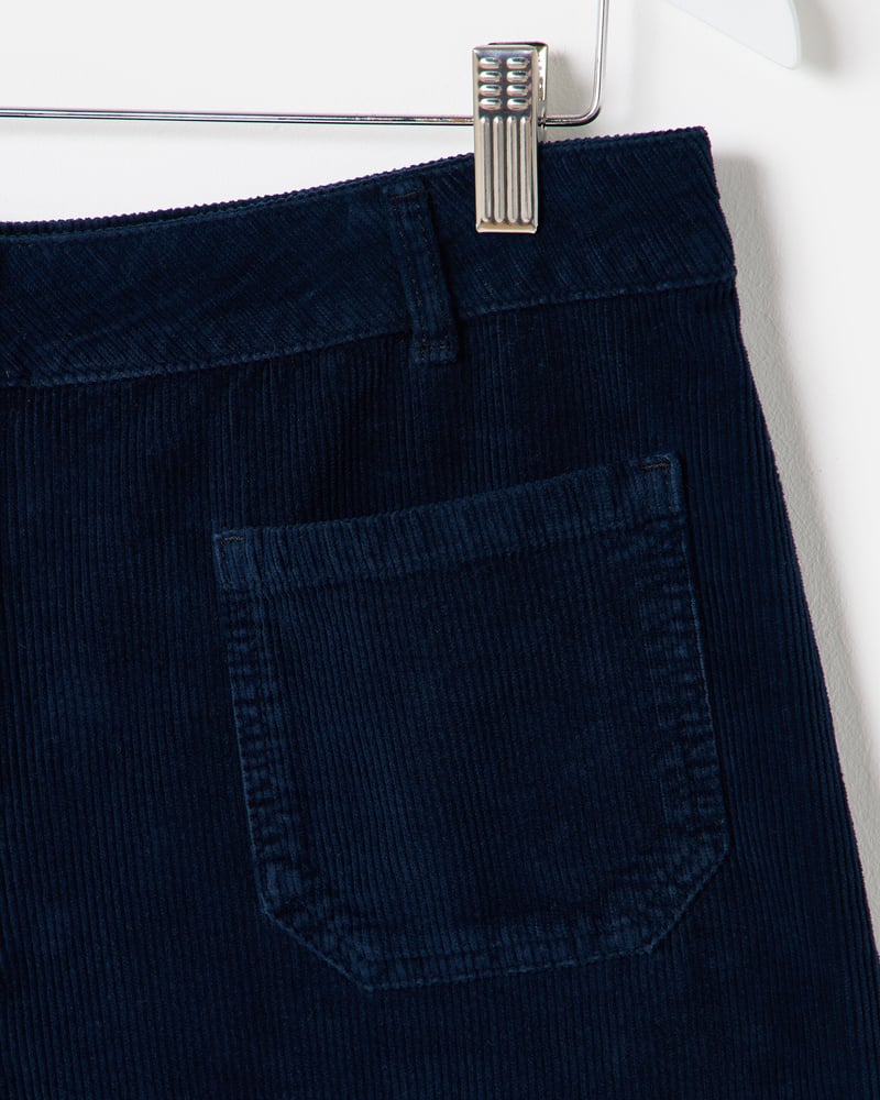 Navy Blue Corduroy Cropped Wide Leg Trousers