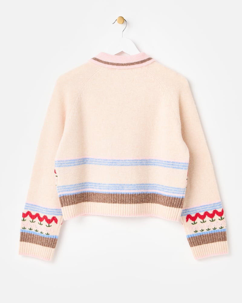 Cream Tulip Zip Up Collared Knitted Cardigan