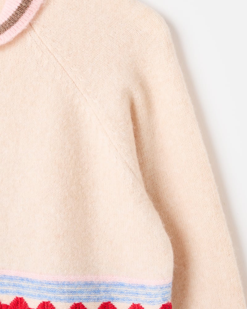 Cream Tulip Zip Up Collared Knitted Cardigan